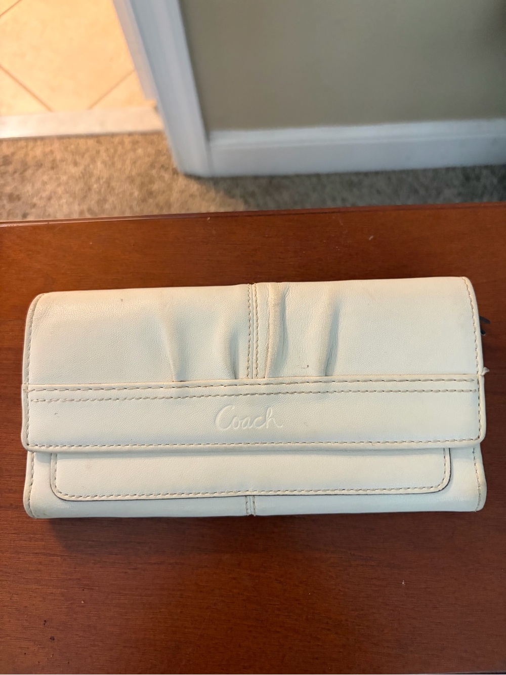 Coach Cream Leather Wallet with Embossed Logo